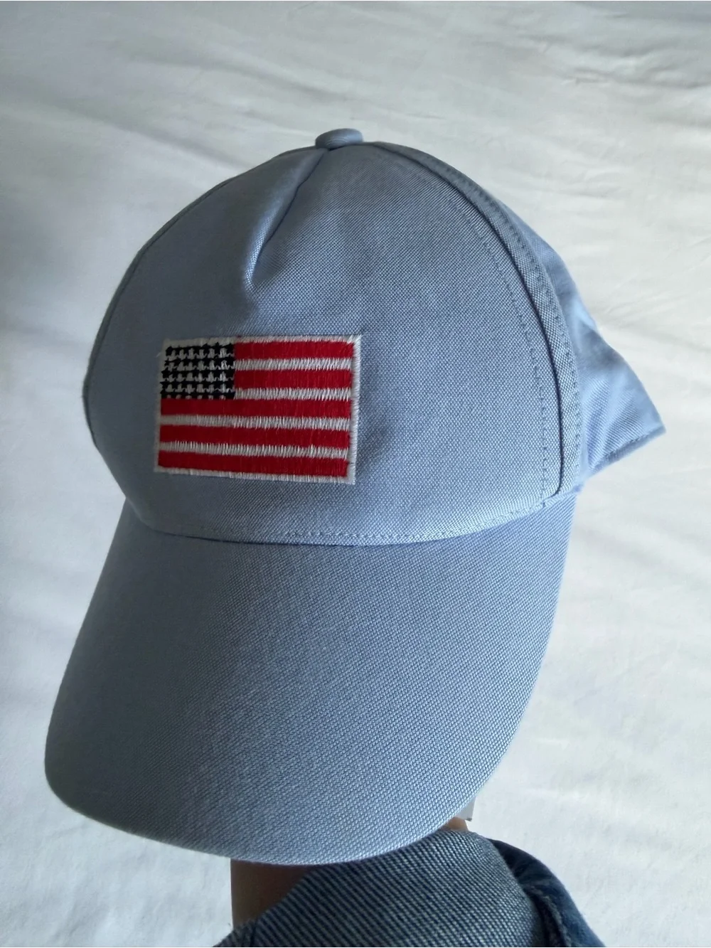 NWT Janie and Jack American Flag Embroidery Light Blue Oxford Baseball Cap
